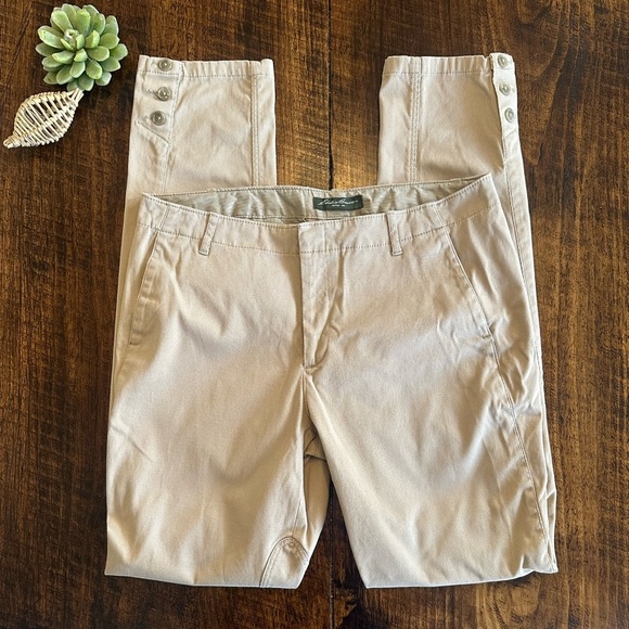 Eddie Bauer | Khaki Straight Leg Cotton Blend Pants w/Button Detail - Picture 1 of 9